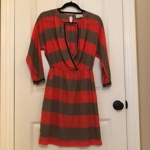 Greylin striped dress with pockets orange taupe